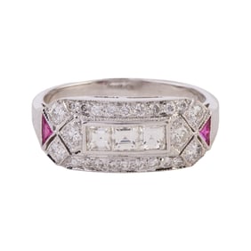 Diamond, Ruby, 18k White Gold Ring