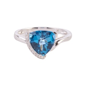Blue Topaz, Diamond, 14k White Gold Ring