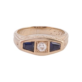 Diamond, Synthetic Sapphire, 18k White Gold Ring