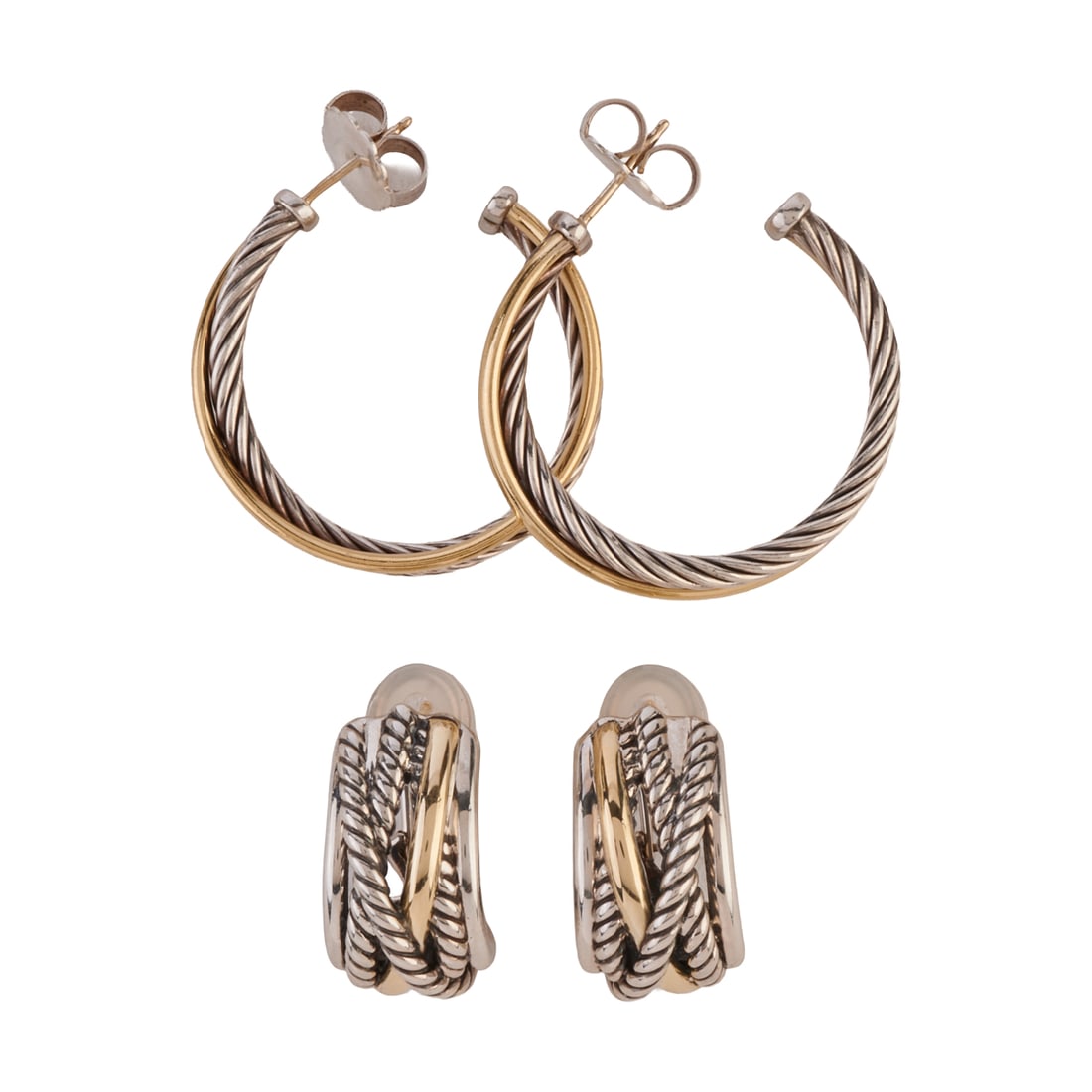 Two Pairs of David Yurman Sterling Silver, Yellow Gold Earrings (1 of 6)