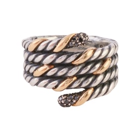 David Yurman Black Diamond, Sterling Silver, 18k Yellow Gold Ring