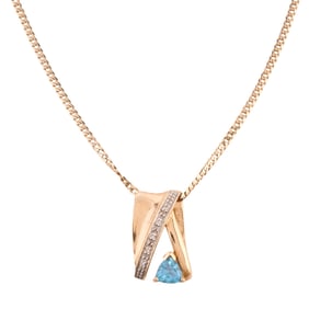 Blue Topaz, Diamond, 14k Yellow Gold Pendant Necklace