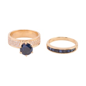 Sapphire, Diamond, 14k Yellow Gold Ring Set