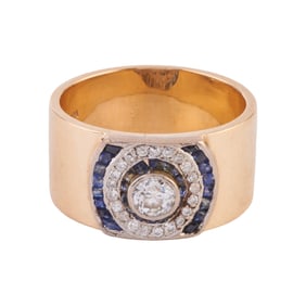 Diamond, Sapphire, 14k Yellow Gold Ring