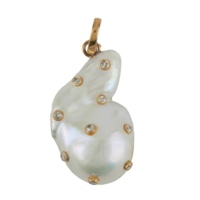 Baroque Cultured Pearl, Diamond, Vermeil Pendant
