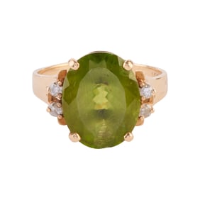 Peridot, Diamond, 14k Yellow Gold Ring