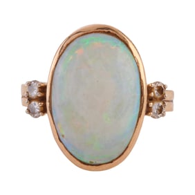 Opal, Diamond, 14k Yellow Gold Ring