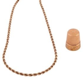 14k Yellow Gold Thimble and Chain