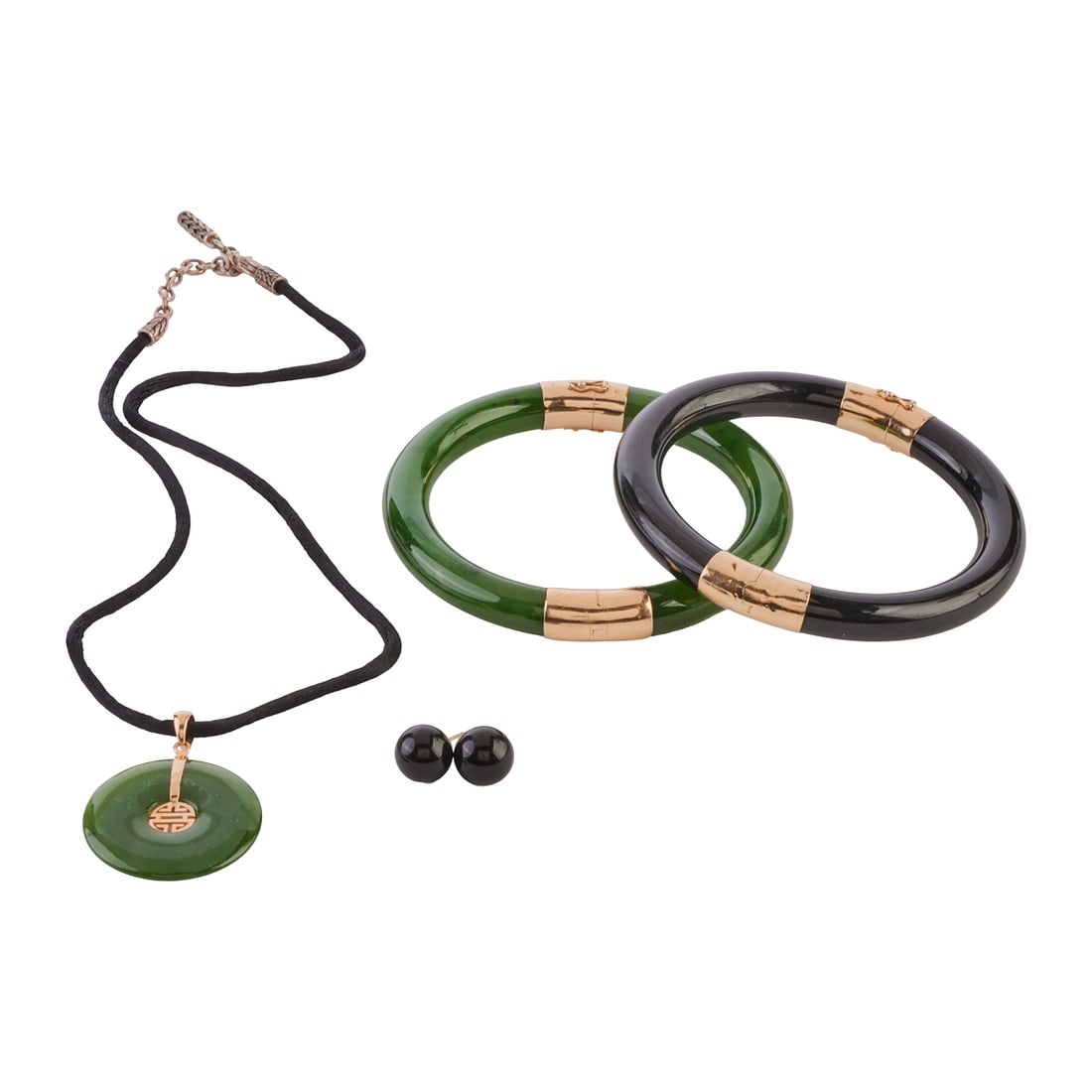 Gump's Jade, Black Onyx, 14k Yellow Gold Jewelry Suite (1 of 9)