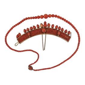 *Vintage Asian Coral, Gilt-Metal Jewelry Suite