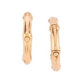 Pair of John Hardy 18k Yellow Gold Bamboo Hoop Earrings