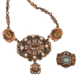 Austro Hungarian Multi-Stone, Enamel, Silver-Gilt Jewelry Suite