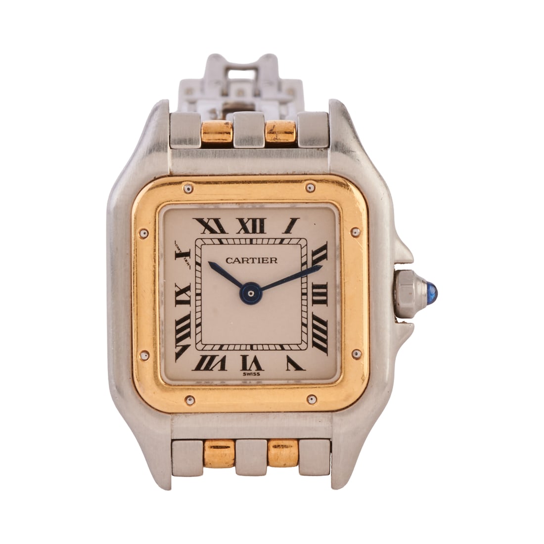 Cartier Panthere Stainless Steel, 18k Yellow Gold Wristwatch - Ref. No. 1120: Cartier Panthere Stainless Steel, 18k Yellow Gold Wristwatch - Ref. No. 1120. DIAL: Square, cream, black Roman numeral hour markers, black inner minutes track, blued baton hands, Cartier in the 10 o&#