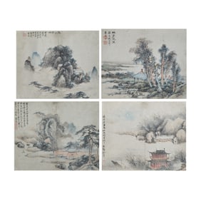 Attributed to Luo Anxian (1834-1895): Group of Four Framed Landscape Paintings