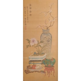 Attributed to Jiang Tingxi (1669-1732): Framed Chinese Silk Painting