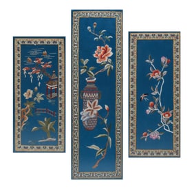 Three Framed Floral Design Needle Work Panels
