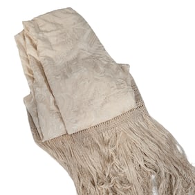 Chinese Off White Silk Embroidered Shawl