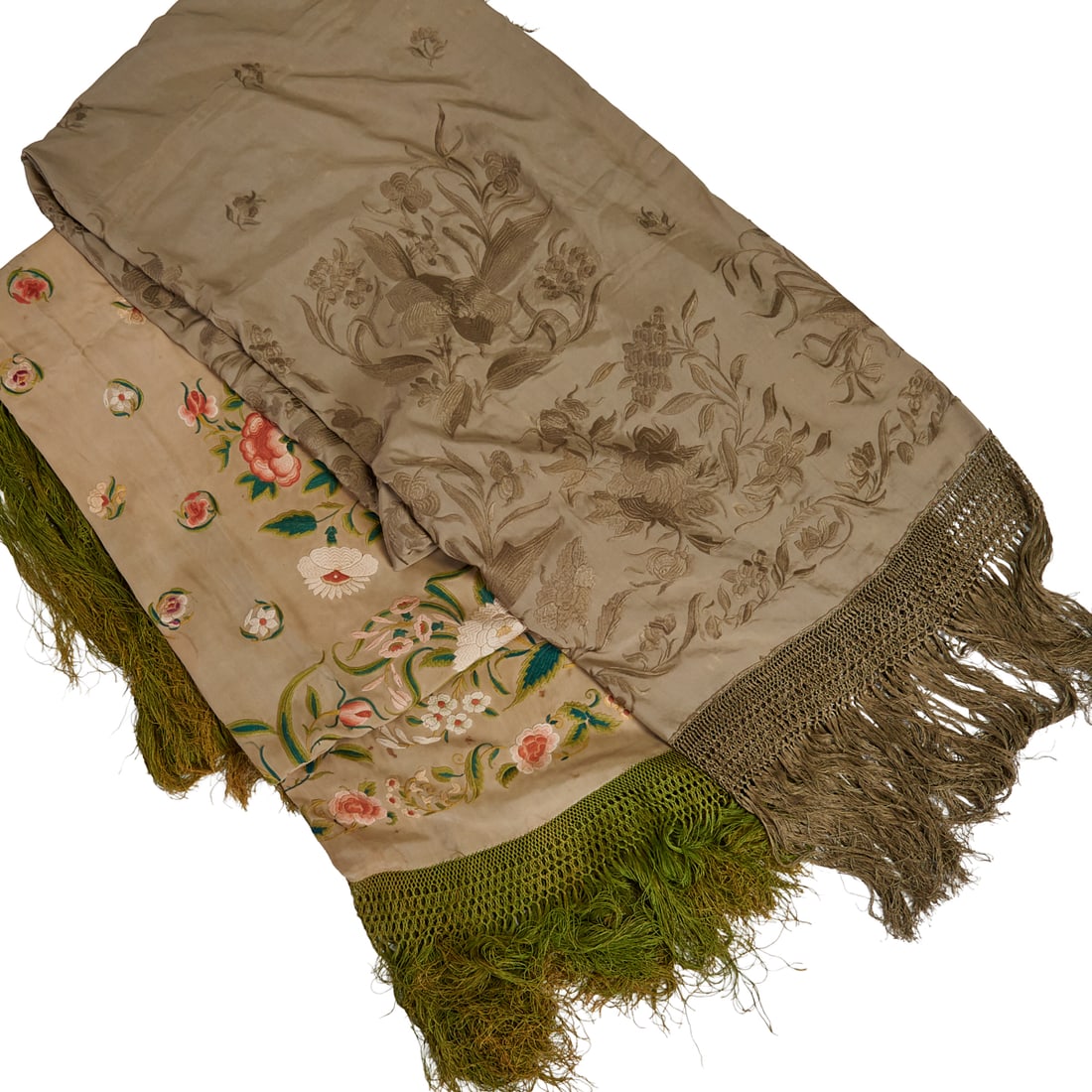 Two Chinese Silk or Rayon Embroidered Shawls (1 of 7)