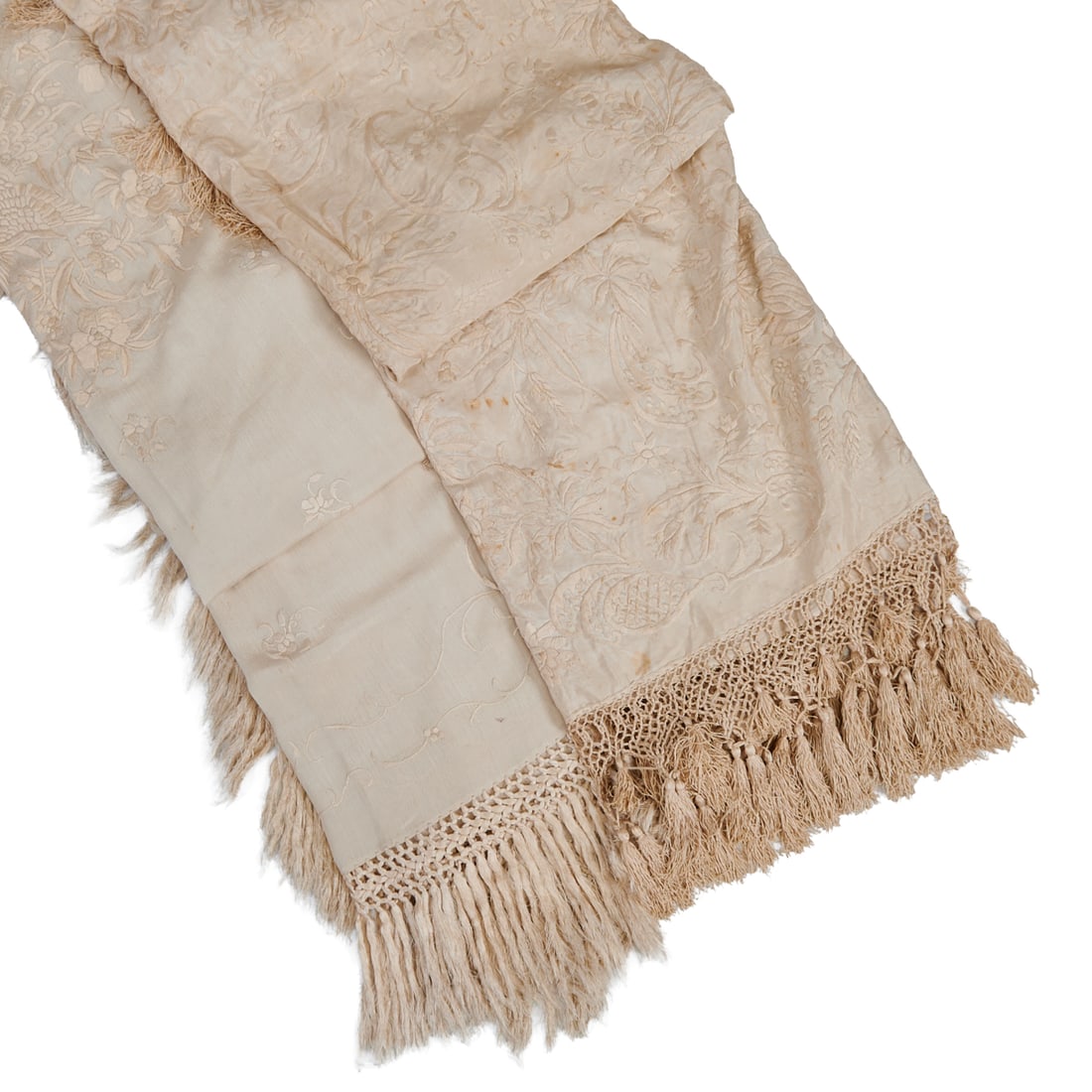 Two Chinese Off White Silk Shawls (1 of 7)