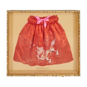 Framed Chinese Silk Embroidered Children's Cape with Dragon Motif
