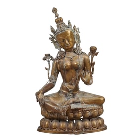 A Large Gilt Metal Seated Figure of Tara, Nepal or Tibet