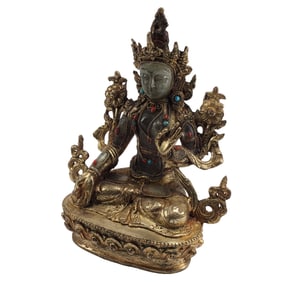 Jeweled Doré Bronze and Rock Crystal Seated Deity