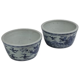 Near Pair of Chinese Blue and White Porcelain Planters