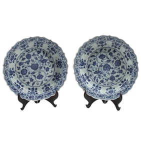 Pair of Chinese Blue and White Scalloped Plates