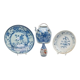 Group of Four Assorted Asian Blue and White Porcelain Items.