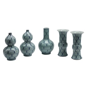 Celadon and Blue Chinese Porcelain Five Piece Garniture