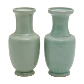 Pair of Chinese Celadon Glazed 'Bats' Vases