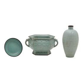 Group of Three Chinese Longquan Porcelain Guan Type Items