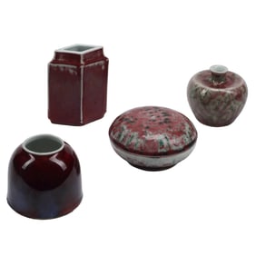 Lot of Four Chinese Flambe Porcelain Table Articles