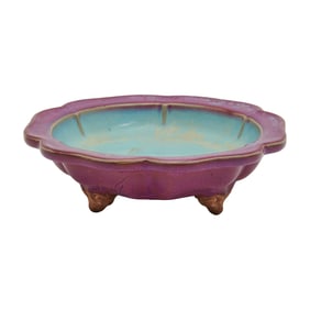 Chinese Jun Type Foliated and Footed Dish