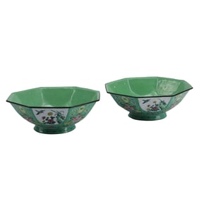 Pair of Chinese Enameled Octagonal Bowls