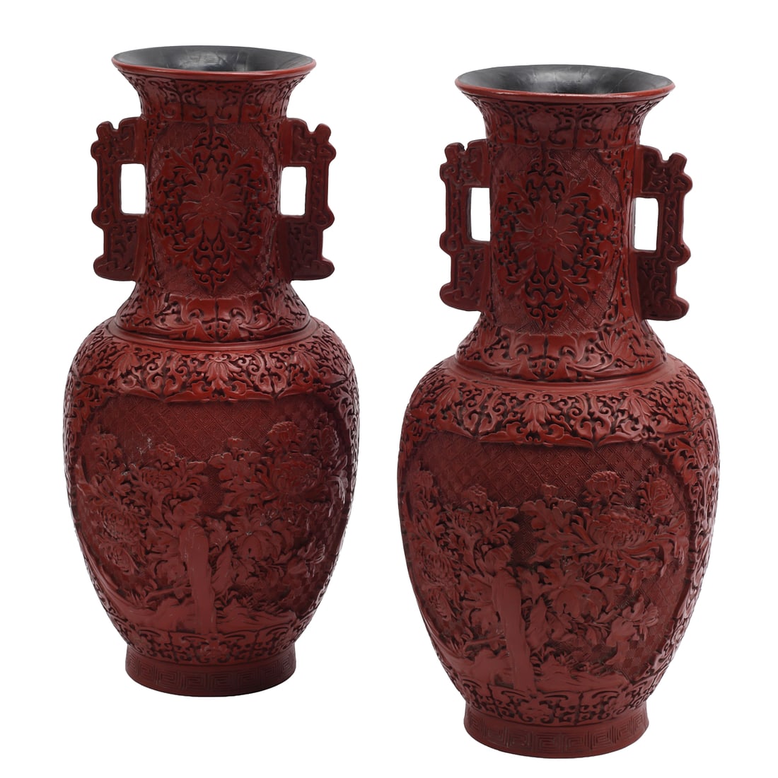 Pair of Cinnabar Vases with Handles (1 of 6)
