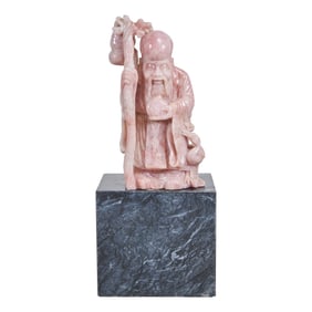A Large Chinese Carved Rose Quartz 'Shou Lao' Statue on Base