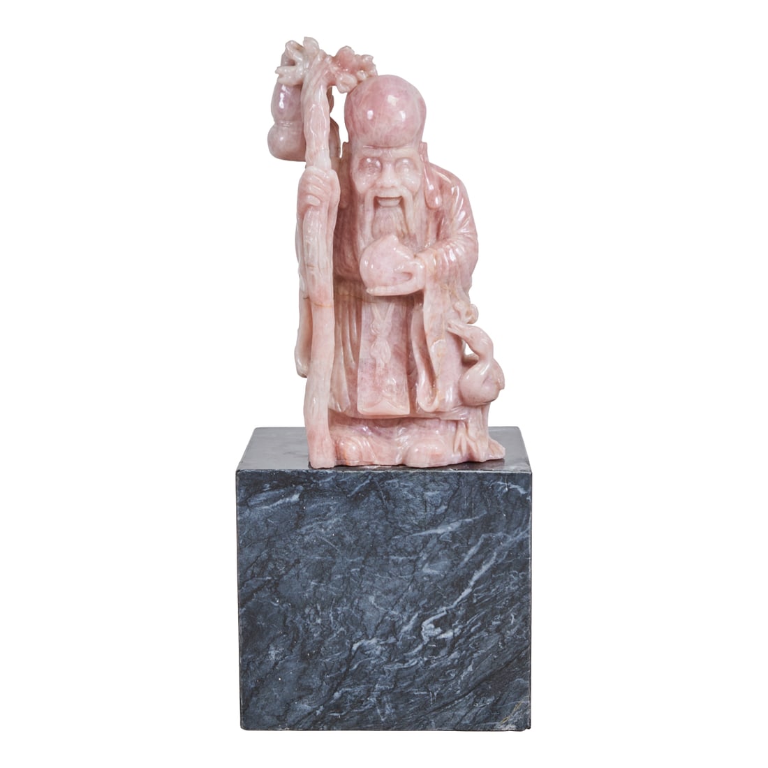 A Large Chinese Carved Rose Quartz 'Shou Lao' Statue on Base (1 of 5)