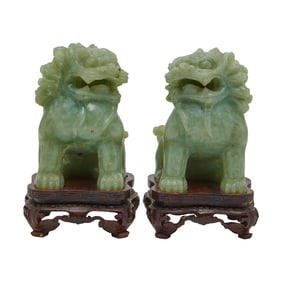 Pair of Chinese Jade Foo Dogs in Box