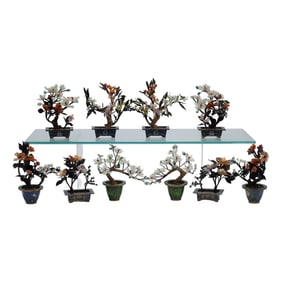 Five Pairs of Chinese Jade Trees on Cloisonne Bases