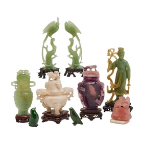 Group of Chinese Jadeite and Various Stone Carvings