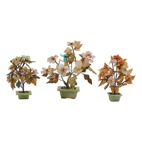 Group of Three Chinese Jade and Hardstone Trees