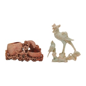 Two Chinese Carved Hardstone Table Objects.