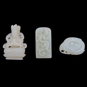 Group of Three Chinese White Jade Carvings