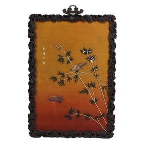 Chinese Framed Hardstone Inlaid Wall Plaque
