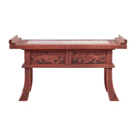 Chinese Cinnabar Red Lacquered Low Table, Losses to Finish