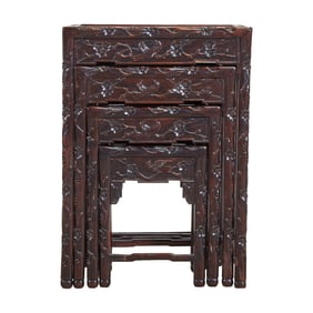 Four Chinese Export Carved Wooden Nesting Tables