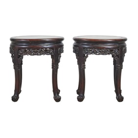 Pair of Chinese Oval Marble Top Side Tables