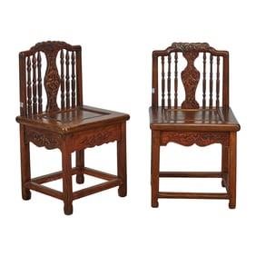Pair of Chinese Carved Wedding Chairs with Side Drawer