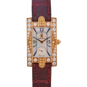 Harry Winston Avenue Classic Diamond, 18k Yellow Gold, Leather Wristwatch